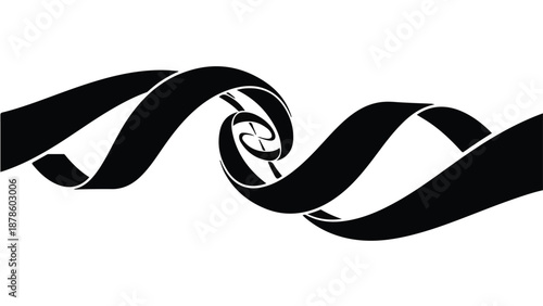 Black ribbon banner swirl curl design element isolated on white background for decoration and creative graphic design projects