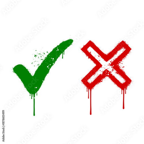 green check and red cross marks spray paint stencil graffiti art