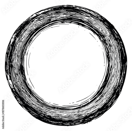 Hand drawn grunge illustration of a circle depicting an artistic frame for creative design