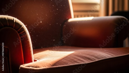 Sunlit Dust on a Cozy Armchair Furniture Sunlight Interior. Concept featuring armchair, furniture, sunlight, dust, cozy.