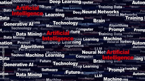 ARTIFICIAL INTELLIGENCE Seamless Endless Keywords Animation, Background, Loop
