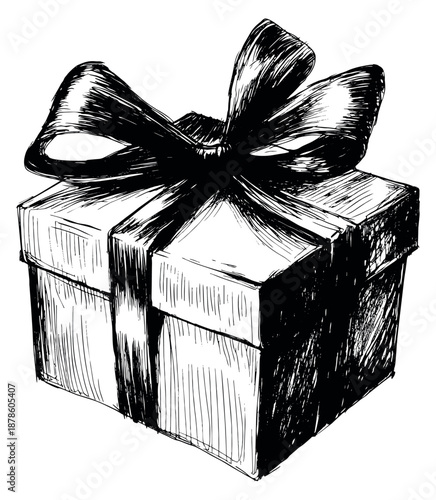 Hand drawn illustration of a gift box depicting a bow on top for celebration