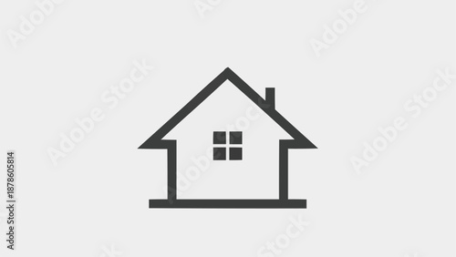Simple Outline Icon of a House with a Chimney and Window.