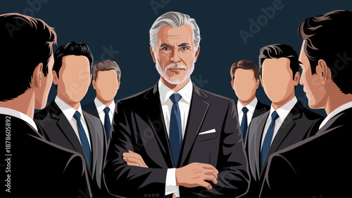 senior businessman leading his team vector illustration 