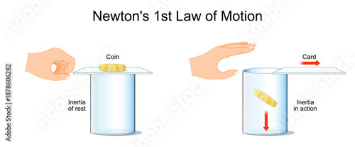 Newton's First Law. Inertia Experiment with Card and Coin.