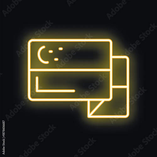 Bright yellow neon credit card icon glowing on a black background