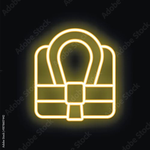 Neon sign glowing in the dark illustrating the concept of safety with a life vest