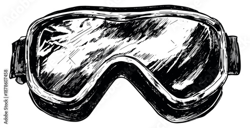 Hand drawn line art illustration of a ski goggle depicting essential winter sports gear for outdoor activities