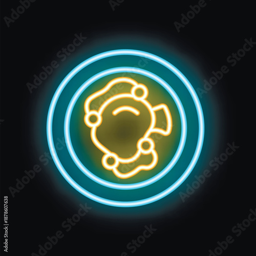 Neon sign representing an ovum surrounded by sperm, illustrating the fertilization process in human reproduction