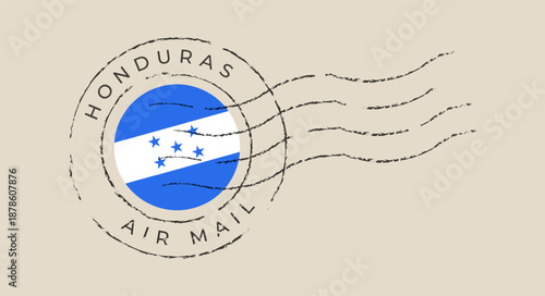 Honduras flag inside a circular postmark, a vintage air mail stamp vector for international travel and postage concepts.