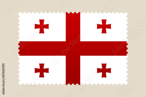 Georgian national flag illustrated on a vintage postage stamp, a simple patriotic symbol for mail and travel.