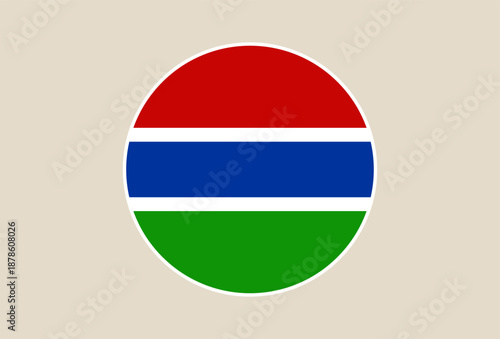 Gambia Flag vector icon in a circular button shape for patriotic national identity and graphic design.