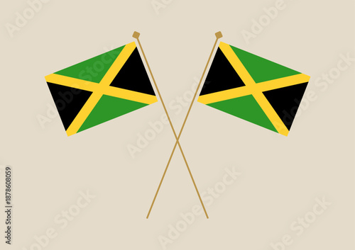 Two Official Flags of Jamaica Crossed on Poles in a Symbolic Vector Illustration for National Representation.