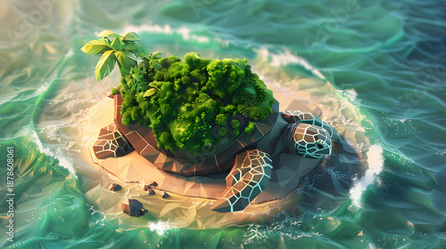 3d Isometric Low poly clay style island shaped island