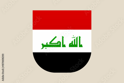 Iraqi National Flag in a Modern Shield Shape, a Patriotic Vector Emblem Illustration Isolated for Graphic Design.