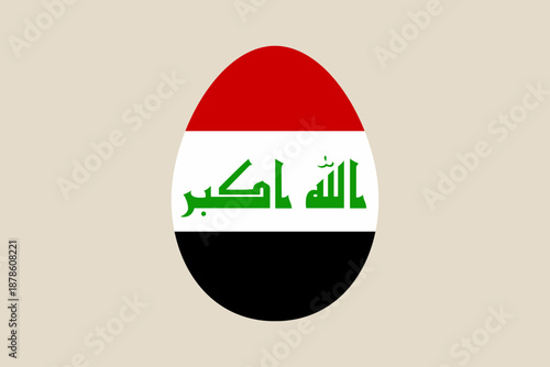 Iraqi national flag creatively designed in an Easter egg shape for a patriotic holiday celebration on a simple background.