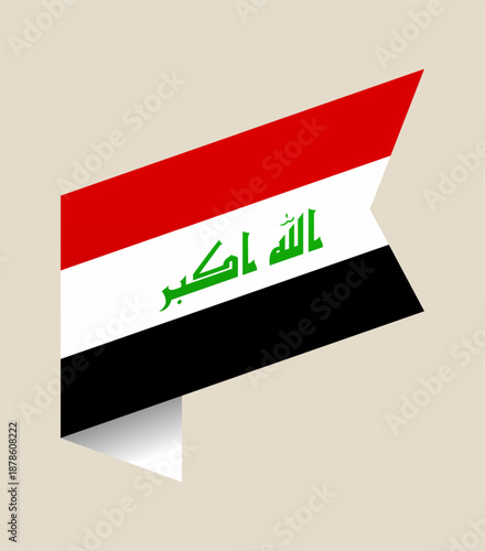 Iraqi flag vector illustration in a folded ribbon shape, an isolated national symbol for patriotic design elements.