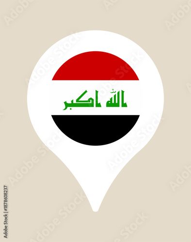 Iraq National Flag within a Map Location Pin, a Vector Icon Symbolizing Travel, Destination, and Iraqi Identity.