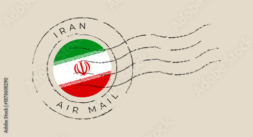 Iran flag air mail postmark vector stamped on a letter with a distressed, grunge effect for travel concepts.