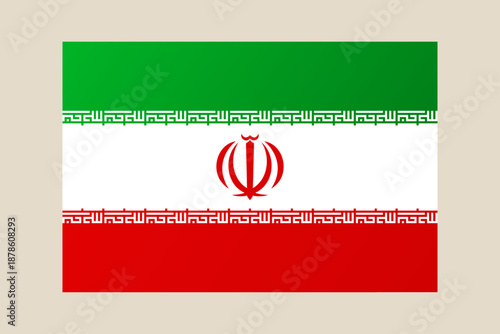 Flag of Iran vector illustration displaying the national emblem and Takbir script in a patriotic official design.