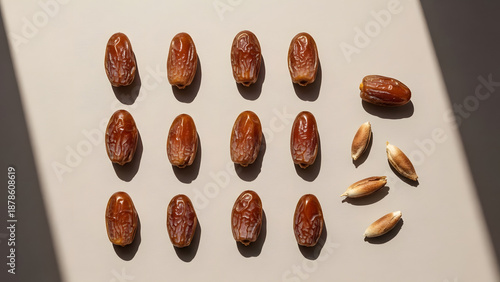 Elegant Minimalist Dates with Seeds on Neutral Background Food Still Life