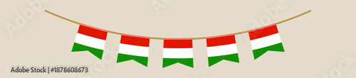 Hungarian flag bunting hanging in a festive garland for a national day celebration or sports event decoration.