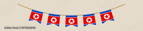 North Korean flag bunting garland hanging on a string for a patriotic national celebration vector illustration design.