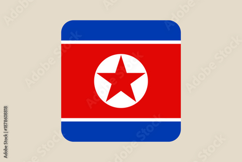 North Korea Flag Icon Stylized as a Rounded Square Button for Web and App Design in a Modern Flat Vector Style.