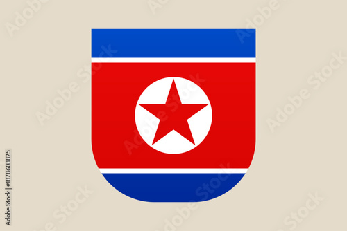 North Korea Flag stylized as a shield emblem icon on an isolated background representing national patriotism.