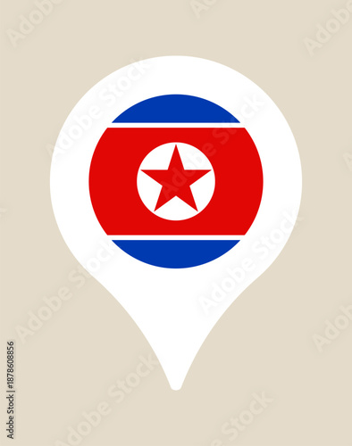 North Korean Flag inside a map location pin, a modern vector icon representing travel, destination, and geography.