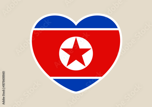 North Korean Flag in a Heart Shape Vector Illustration Showing Patriotic Love for the Democratic People's Republic.