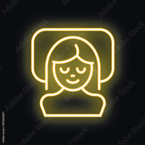 Neon icon of a woman with closed eyes enjoying a relaxing moment