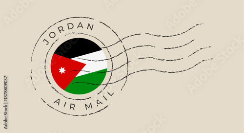 Jordan flag in a circular postmark stamp for air mail, a vintage grunge vector icon for travel.