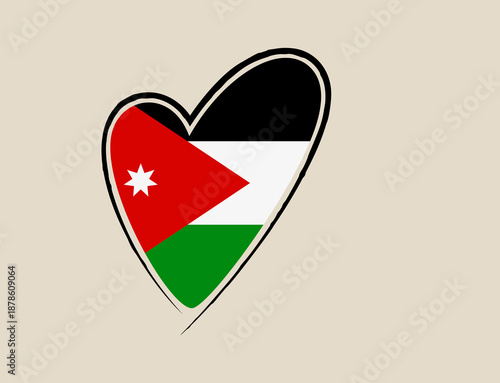 Jordanian flag creatively designed inside a hand-drawn heart, a vector illustration symbolizing love for Jordan and patriotism.
