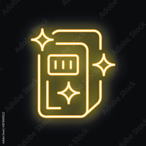 Bright yellow neon icon of a refrigerator is shining, emphasizing its cleanliness and association with fresh food