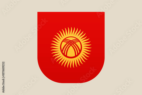 Kyrgyzstan National Flag displayed within a simple shield emblem, a patriotic vector icon for Asian country representation.