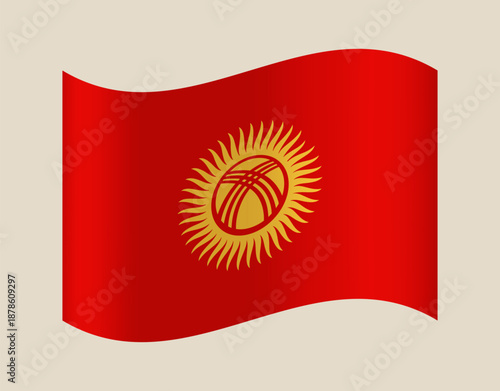 Kyrgyzstani national flag waving in a vector graphic illustration, a proud symbol of the Asian country's patriotism.