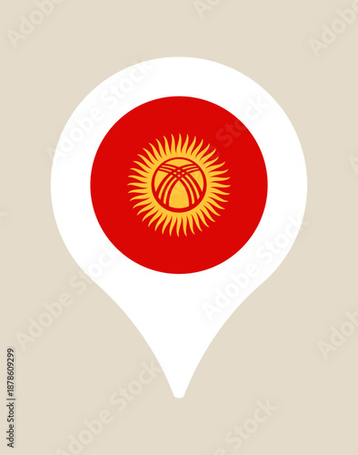 Kyrgyzstan national flag in a map location pin icon indicating a travel destination or geographic point of interest.