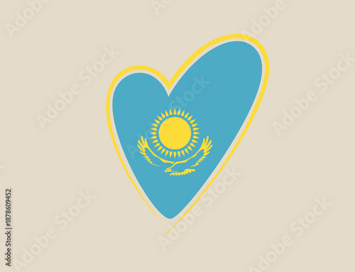Kazakhstan Flag Vector within a Hand-Drawn Heart Shape Representing Patriotic Love and National Pride for the Country.