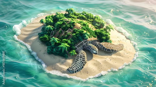 3d Isometric Low poly clay style island shaped island