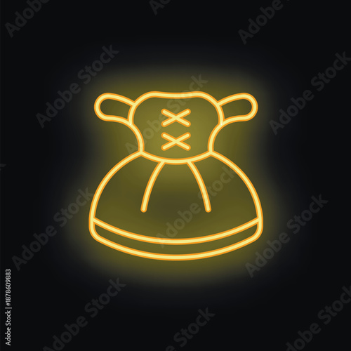 Yellow neon sign illustrating a traditional bavarian dress, evoking oktoberfest celebrations and german culture