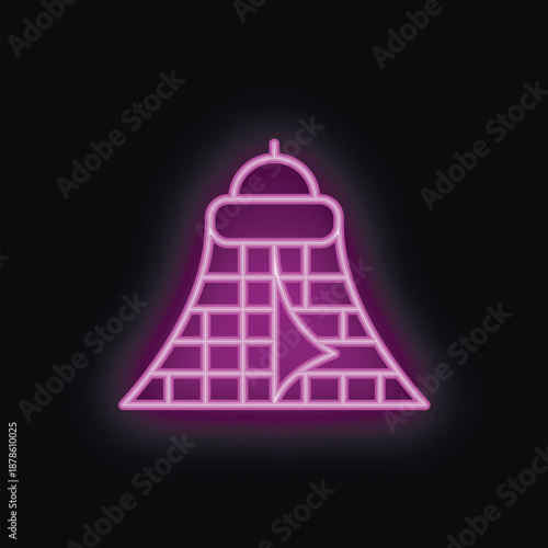 Purple neon sign representing a mosquito net, ideal for illustrating concepts such as malaria prevention, disease control or travel safety