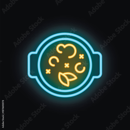 Glowing neon sign of a steaming hot bowl of delicious soup, perfect for restaurants and food businesses