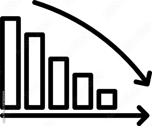 Decreasing bar chart icon for financial loss and business downturn analysis