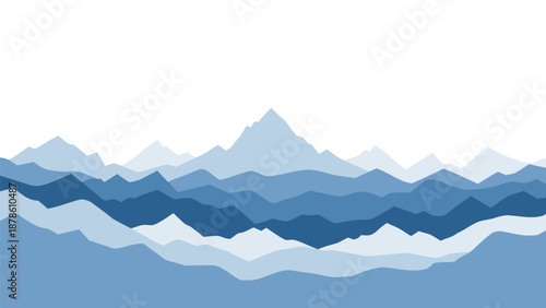 Abstract blue mountain range vector illustration with layered peaks and a white background, a serene and beautiful landscape design