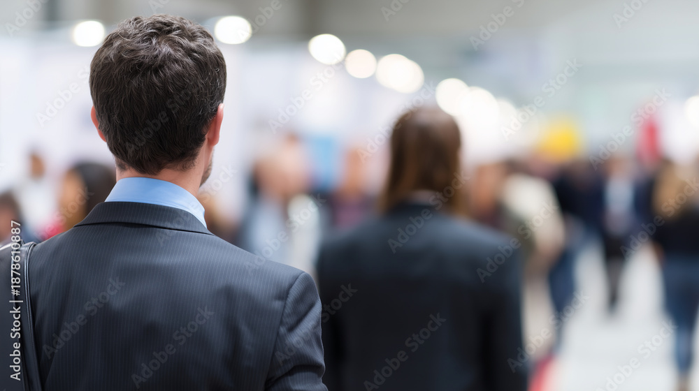 Fototapeta premium Faceless job seekers actively engaging with recruiters at bustling career fair, showcasing determination eagerness