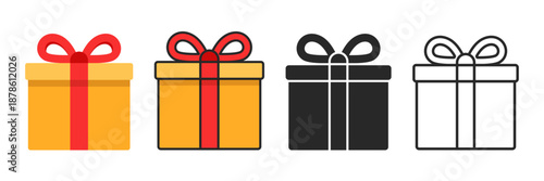 Gift box icon set collection in flat style. Prize with ribbon bow vector illustration on isolated background. Christmas package sign business concept.