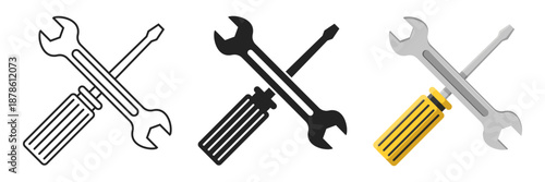 Wrench and screwdriver icon in flat style. Spanner vector illustration on isolated background. Engineering equipment sign business concept.