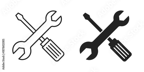 Wrench and screwdriver icon in flat style. Spanner vector illustration on isolated background. Engineering equipment sign business concept.