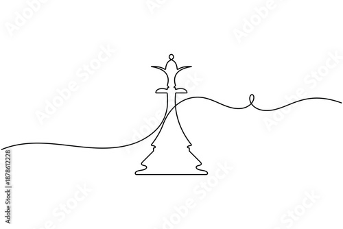 Business strategy chess icon continuous one line drawing  on white background minimalist strategic leader or top manager queen symbol outline vector illustration